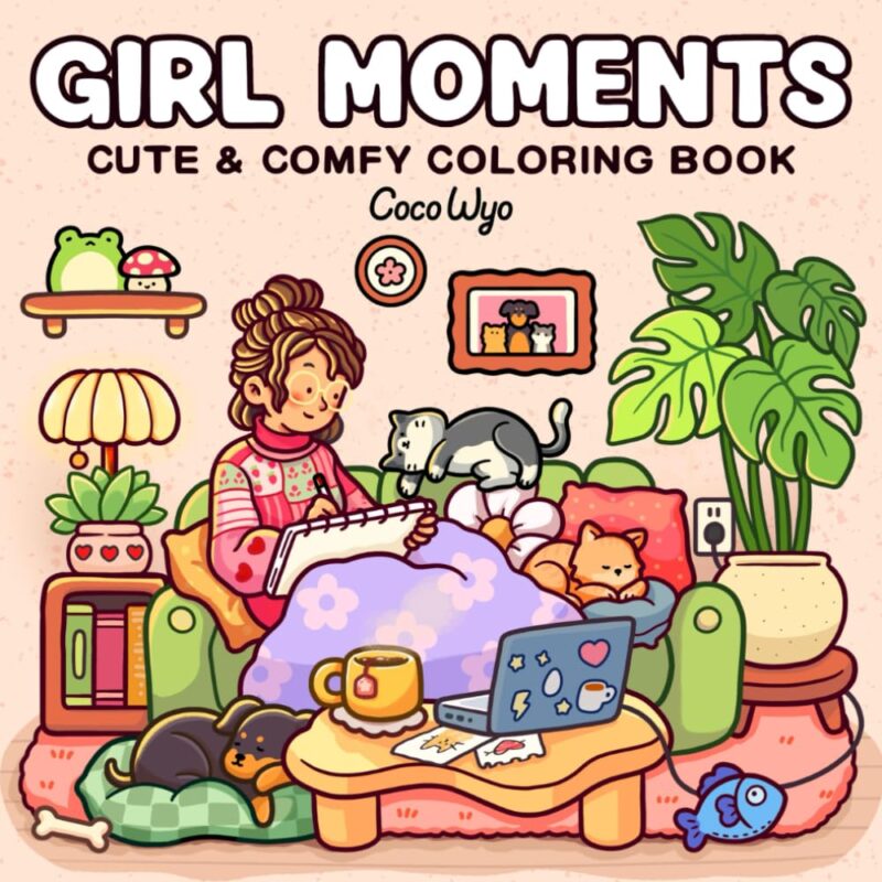 Girl Moments Coloring Book for Adults and Teens Featuring Cute Cozy Daily Activities for Relaxation (Cozy Spaces Coloring): 9798344507460: Wyo, Coco: Books - Image 7