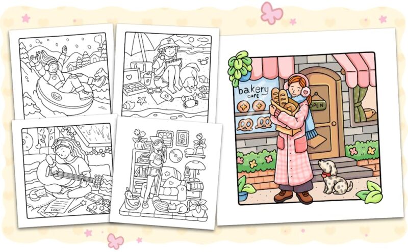Girl Moments Coloring Book for Adults and Teens Featuring Cute Cozy Daily Activities for Relaxation (Cozy Spaces Coloring): 9798344507460: Wyo, Coco: Books - Image 6