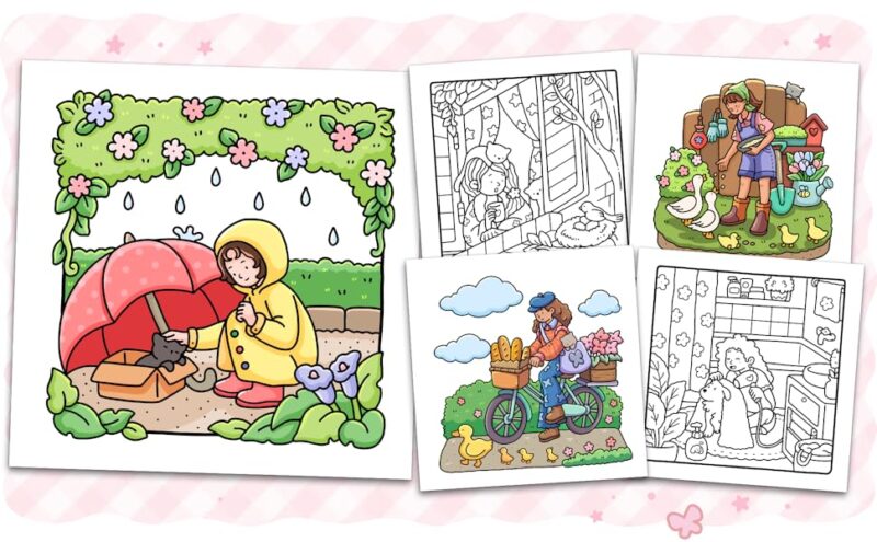 Girl Moments Coloring Book for Adults and Teens Featuring Cute Cozy Daily Activities for Relaxation (Cozy Spaces Coloring): 9798344507460: Wyo, Coco: Books - Image 5